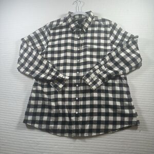 Lands’ End Women’s 1X Plaid Flannel Button Front Long Sleeve Shirt Black Cream